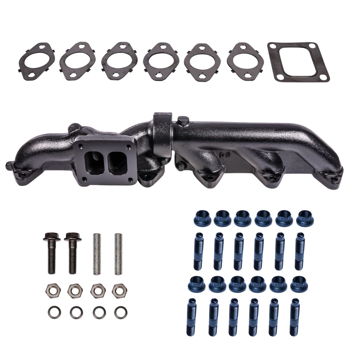 Pulse Flow Exhaust Manifold Kit Fits 2003-2007 5.9L Cummins 2-Pc T4 With Gaskets Premium Hardware ATS - Image 1