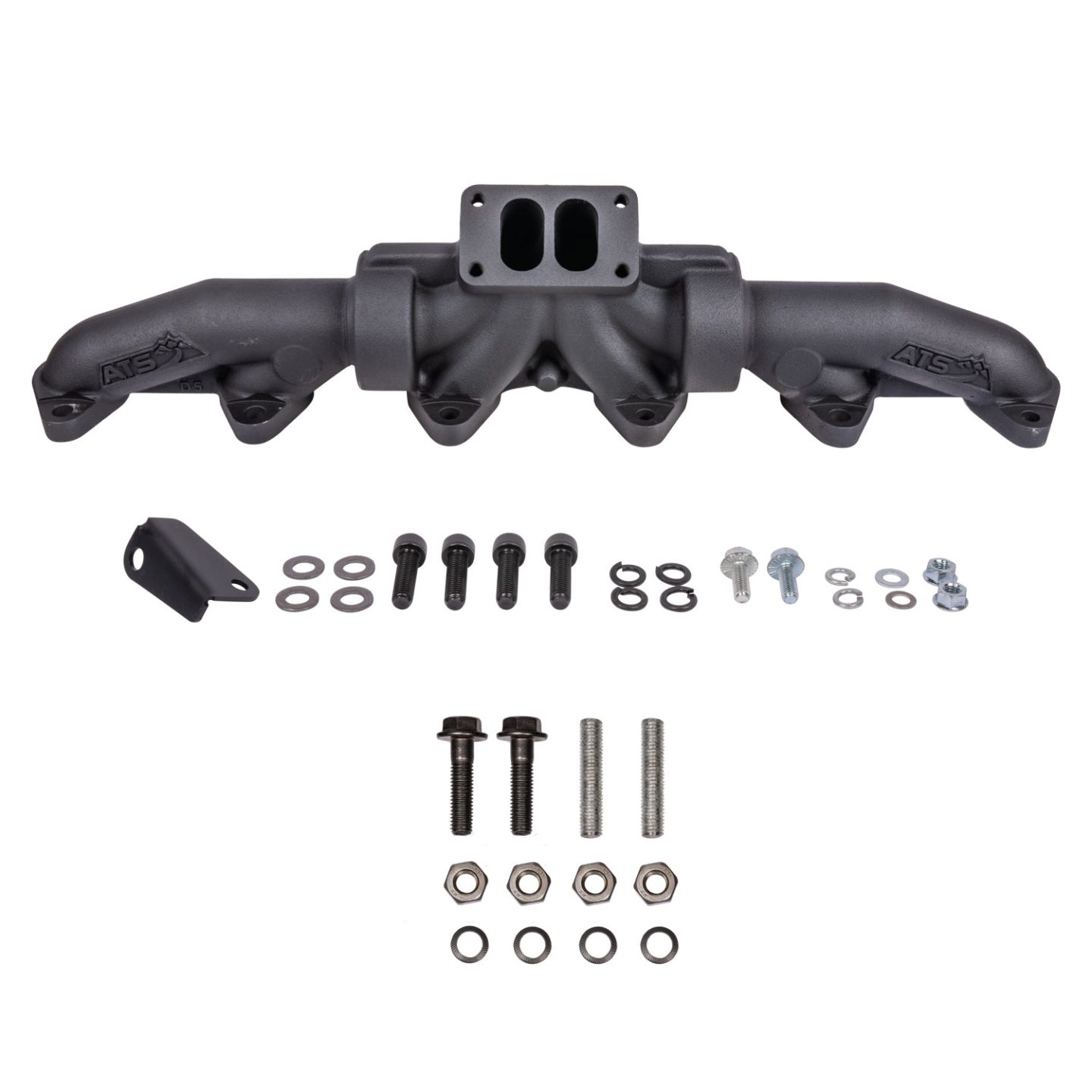 Pulse Flow Exhaust Manifold Kit Fits 98.5-2002 5.9L 24V Cummins 3-Pc T3 With Turbo Flange Hardware ATS - Image 1