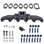 Pulse Flow Exhaust Manifold Kit Fits 94-Early 1998 5.9L Cummins 3-Pc T3 With Turbo Flange Hardware ATS - Image 2