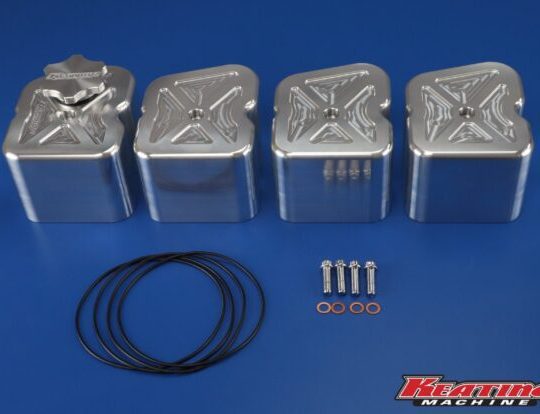 KM 4BT Individual Billet Valve Covers 082323-1NOF-Pkt for Cummins 4BT 8 valve engine with pocket milled billet design and oil fill cap