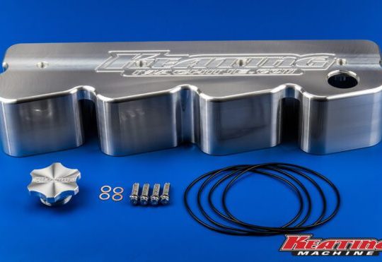 4BT billet valve cover 032513-1N notched for stock injection lines on Cummins 4BT 8 valve engine