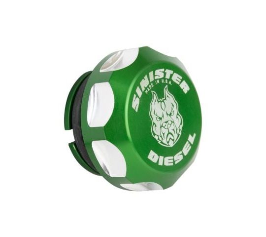 Sinister Diesel SDFP67CGRN green billet fuel plug for 2013-2024 Cummins 6.7L