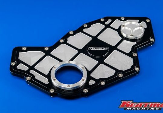 24V billet timing cover 103023-1-Black-P for Cummins 5.9L and 6.7L common rail engine in black anodized finish