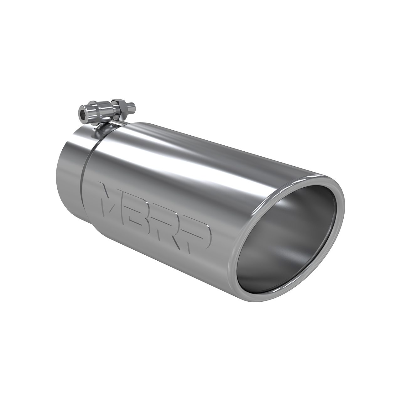 T5112 3.5" Inlet Exhaust Tip (T5112), Rolled Angle Cut, Single Wall, T304 Stainless Steel - Image 1