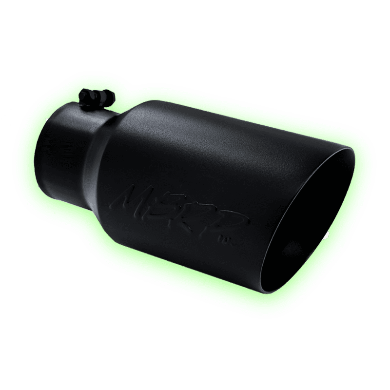 Untitled design (54) MBRP 4" Inlet Exhaust Tip (T5072BLK), Dual Wall, Angled Cut, Black Coated, T304 Stainless Steel - Image 1