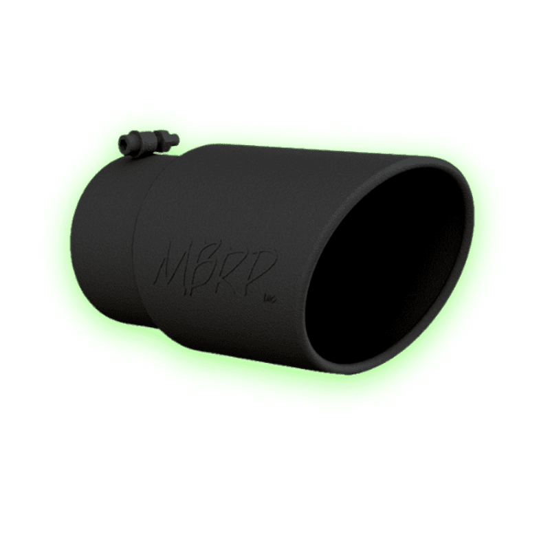 Untitled design (89) MBRP Tip, 6" OD Angled Rolled End (T5075BLK) 5" inlet 12" length, Black Coated, Universal - Image 1